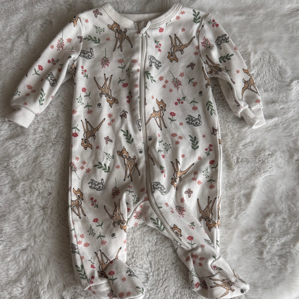 Disney Cream Floral & Deer Footed One-Piece